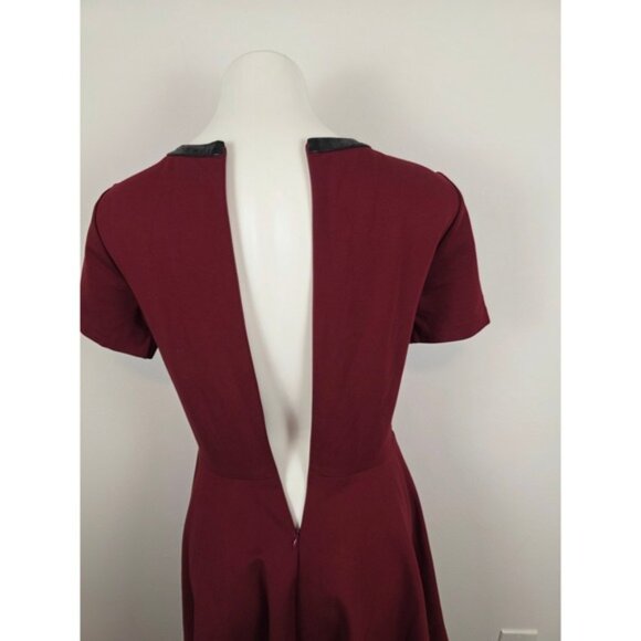 Madewell Burgundy Fit and Flare‎ Dress Black Leather Trim Size Medium - Picture 7 of 9